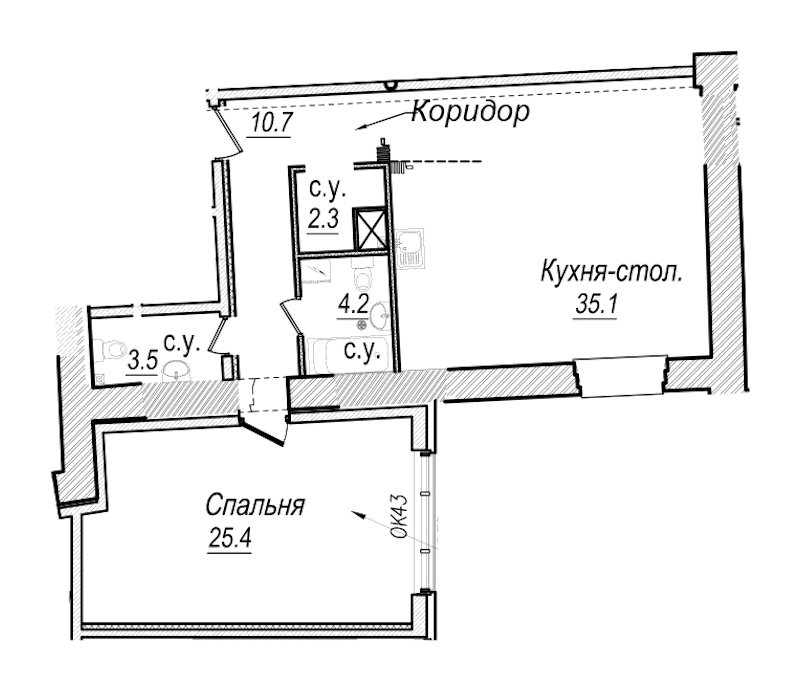 1-комнатная квартира 81.2 м², 5/5 эт., Комплекс апартаментов «Meltzer Hall»